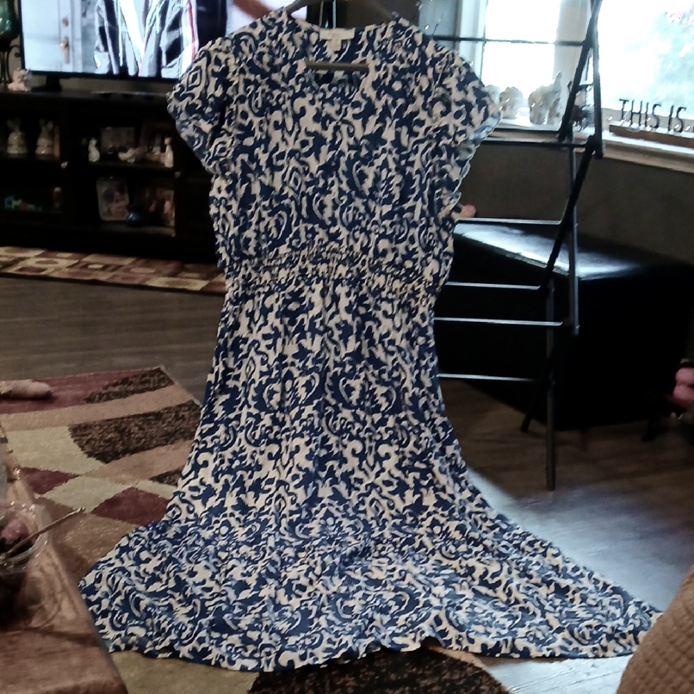 Elegant Blue and White Women's Dress